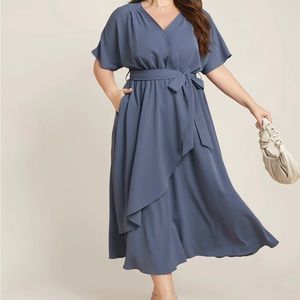NWT Dolman Sleeve Pocket Belted Surplice Neck Flutter Dress